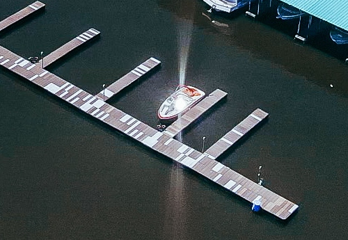 aerial view of boat slips